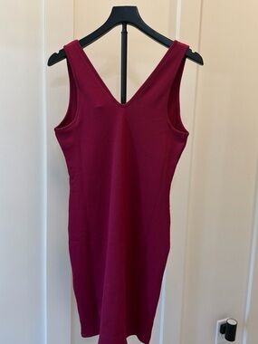 Target Sleeveless Ribbed V-Neck Midi Dress in Berry Red